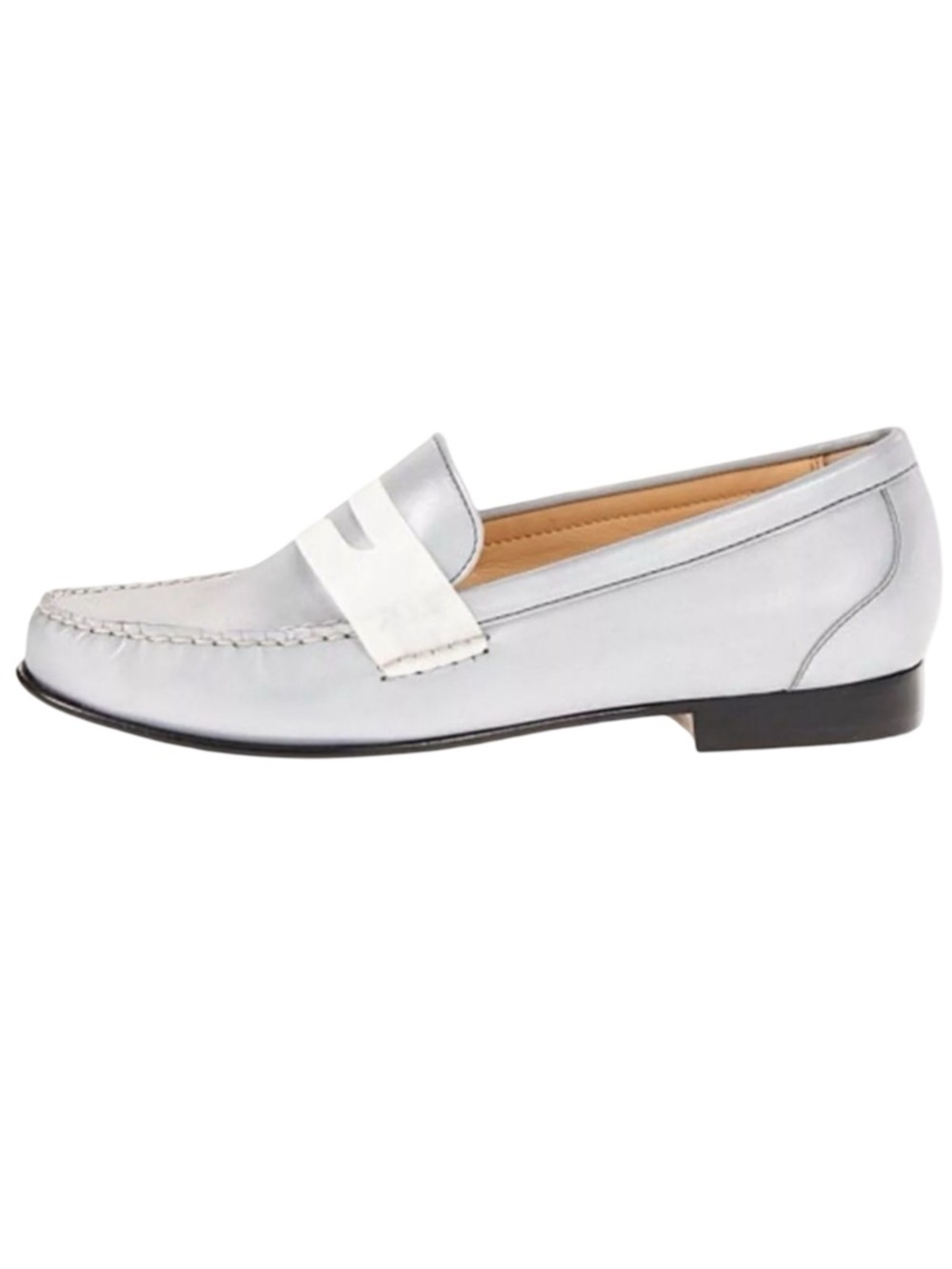 Reflective COLE HAAN Loafers White/Silver Monroe Penny Argento Size 5.5